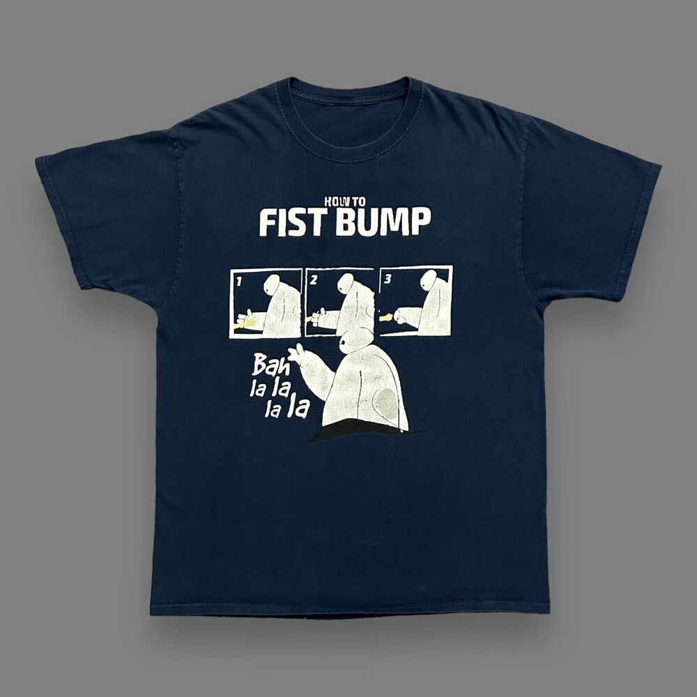 Vintage How To Fist Bump Shirt y2k Distressed Graphic Tee Funny Humor Blue Large